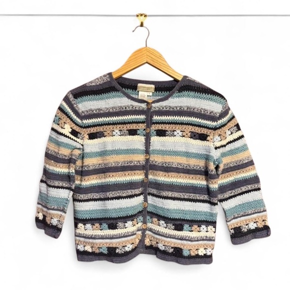 Vintage Cottagecore Cardigan Sweater Women's Small Crop Chunky Knit Blue - Picture 2 of 4